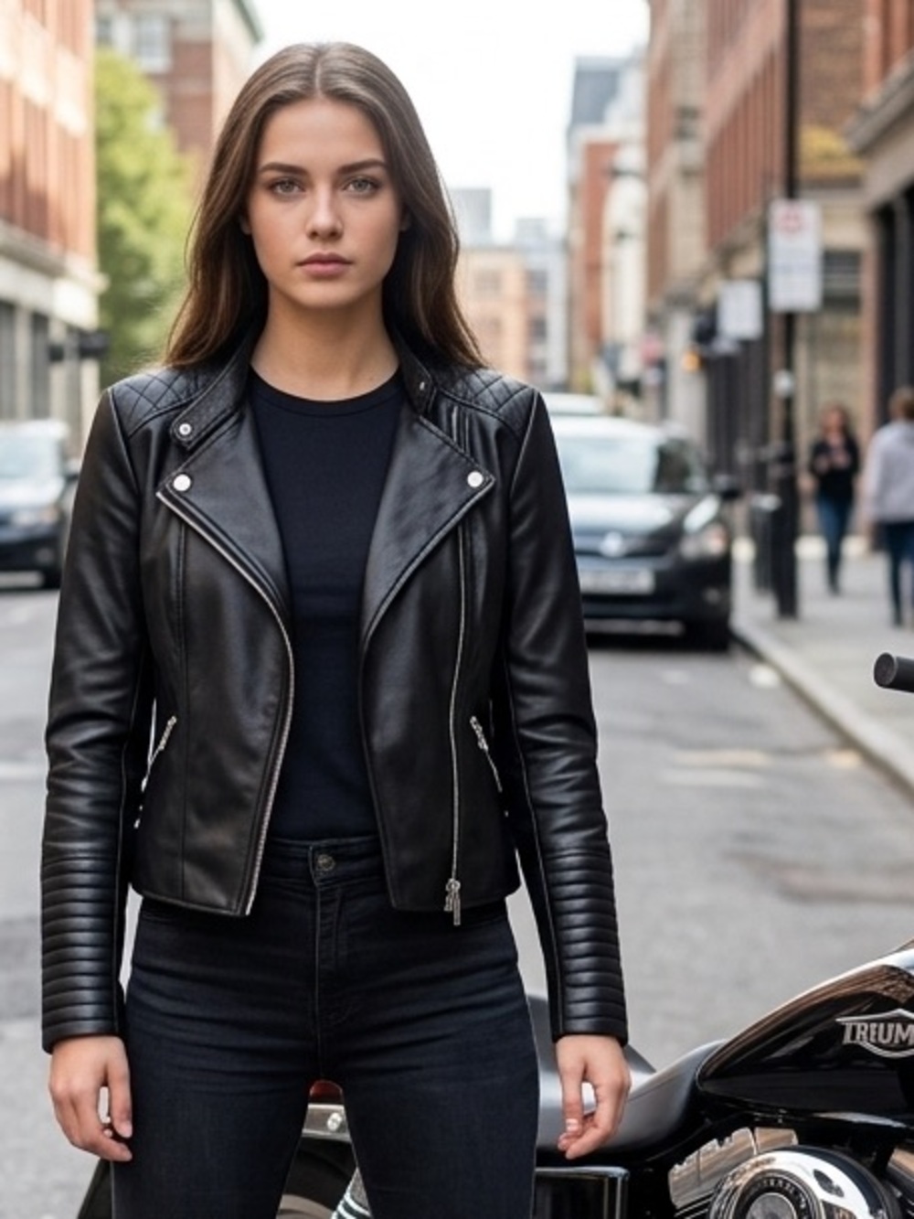 Cavalini Moto Jacket Black Faux Leather Biker Moto Jacket Size Medium